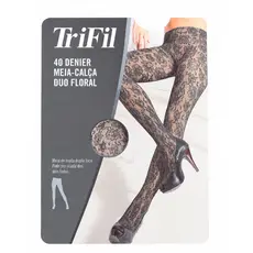 Meia Calça Trifil Fio 40 Duo Floral Arrastão Ref 6018