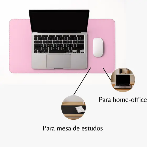 Desk Pad Grande Couro Rosa Clarinho Feltro Costurado Básico