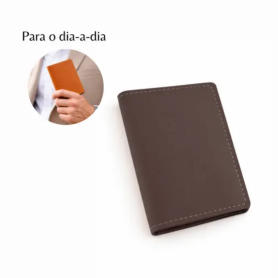 Carteira Porta Documentos Couro Marrom Vertical Slim