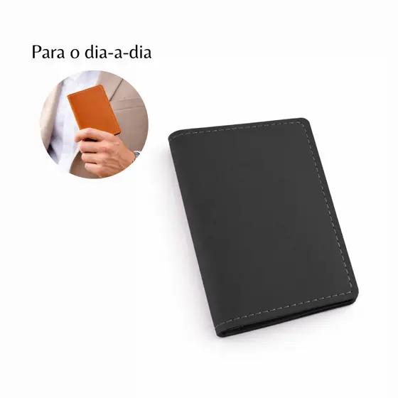 Carteira Porta Documentos Couro Preto Vertical Slim