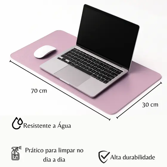 Mouse Pad Grande Couro Rosa Clarinho Feltro Costurado Básico