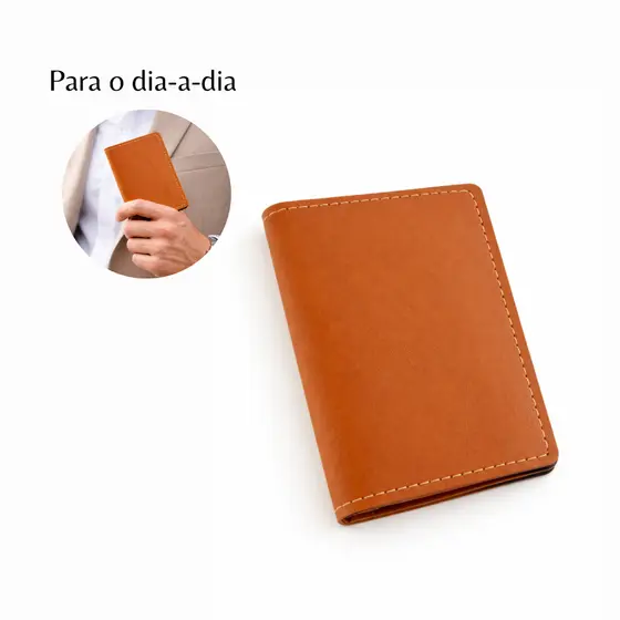 Carteira Porta Documentos Couro Caramelo Vertical Slim