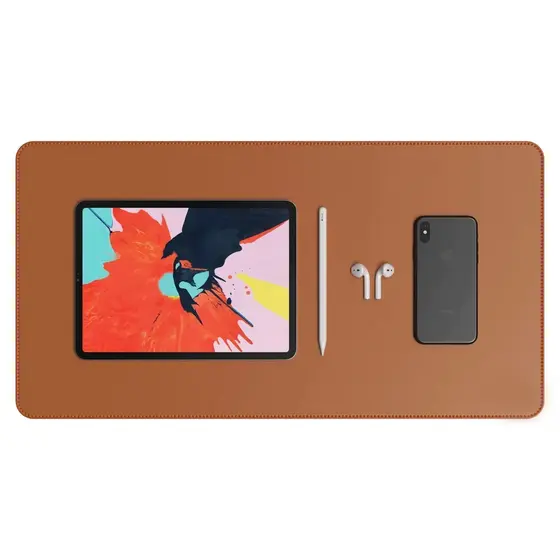 Mouse Pad Gigante Couro Dupla Face Caramelo Preto