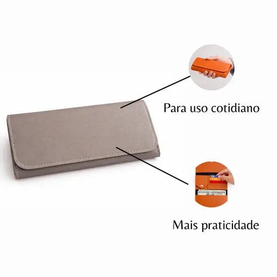 Carteira Feminina de Couro Sintético Bege Escuro Porta Cartão