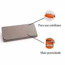 Carteira Feminina de Couro Sintético Bege Escuro Porta Cartão