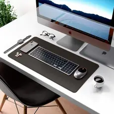 Mouse Pad Grande Couro Premium Preto Minimalista