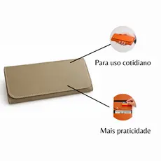 Carteira Feminina de Couro Sintético Bege Claro Porta Cartão