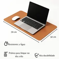 Desk Pad Grande Couro Caramelo Feltro Costurado Básico