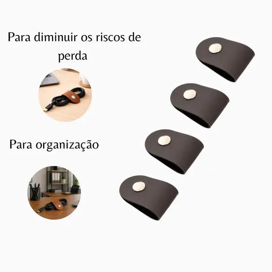 Kit Organizador de Cabos em Couro Sintético Marrom