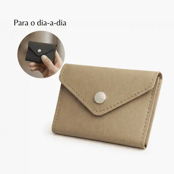Carteira Feminina Porta Documentos em Couro Bege Claro
