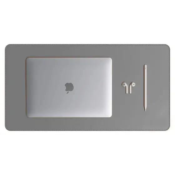 Mouse Pad Grande Couro Ecológico Cinza Claro Premium