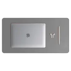 Mouse Pad Grande Couro Ecológico Cinza Claro Premium