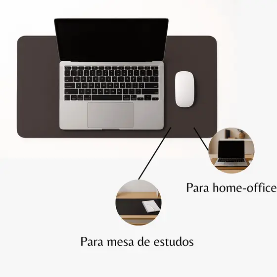 Desk Pad Grande Couro Marrom Feltro Costurado Básico