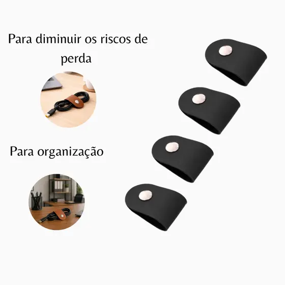 Kit Organizador de Cabos em Couro Sintético Preto