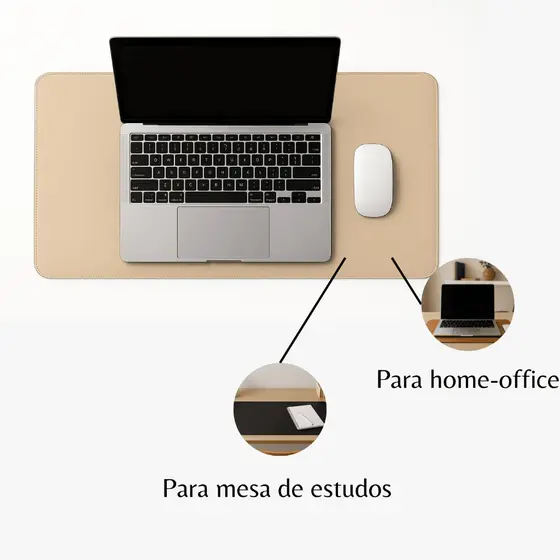 Desk Pad Grande Couro Bege Claro Feltro Costurado Básico