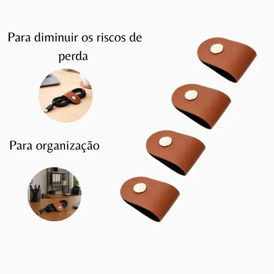 Kit Organizador de Cabos em Couro Sintético Caramelo