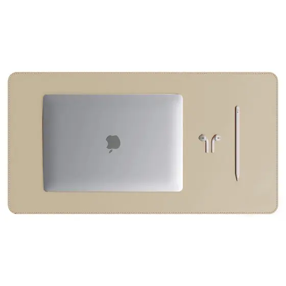 Mouse Pad Grande Couro Sintético Bege Claro Premium