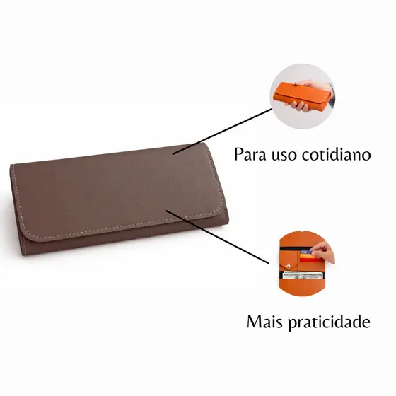 Carteira Feminina de Couro Sintético Marrom Porta Cartão