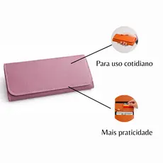 Carteira Feminina de Couro Sintético Rosa Claro Porta Cartão