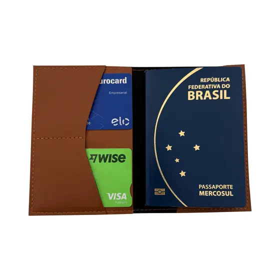 Porta Passaporte Premium em Couro Sintético Caramelo