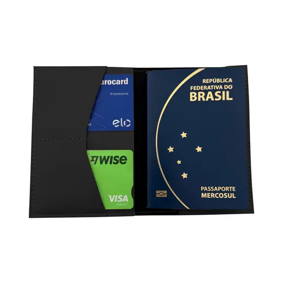 Porta Passaporte Premium em Couro Sintético Cinza Escuro
