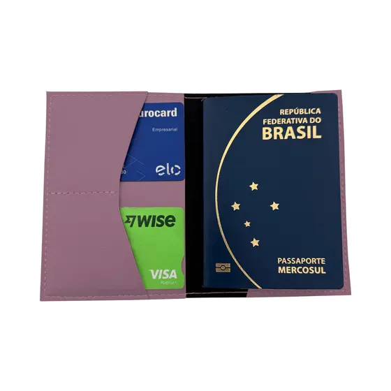 Porta Passaporte Premium em Couro Sintético Rosa Claro