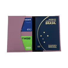 Porta Passaporte Premium em Couro Sintético Rosa Claro