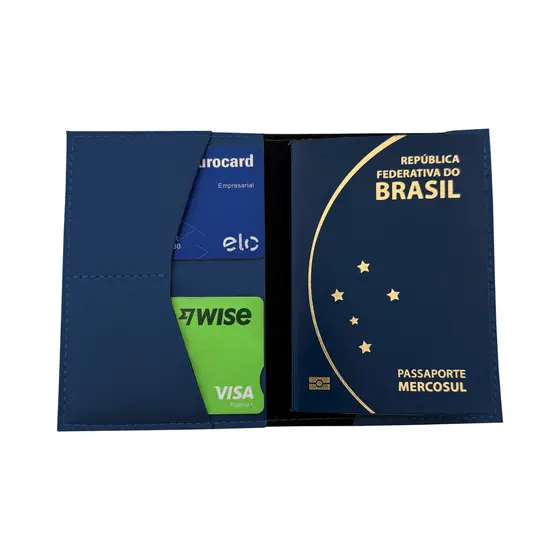 Porta Passaporte Premium em Couro Sintético Azul