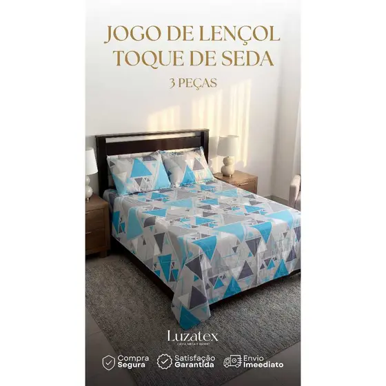Jogo de Lençol Casal 3 Peças 200 Fios Toque de Seda Macio Luzatex
