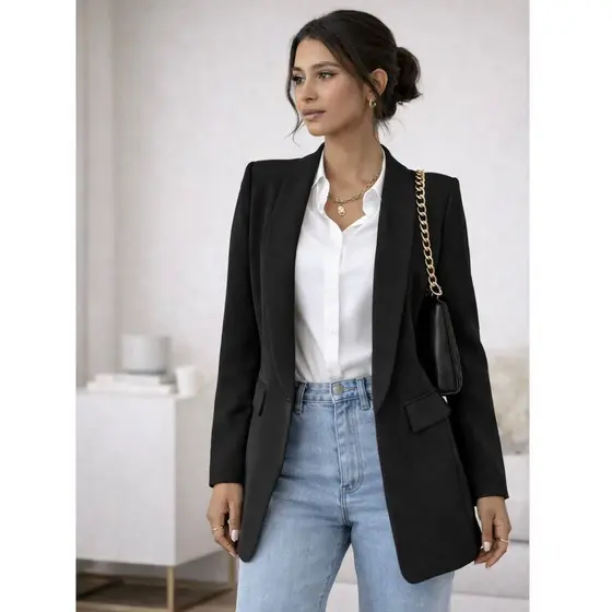 Max Blazer Feminina Longo Alfataria Socia Manga Longo