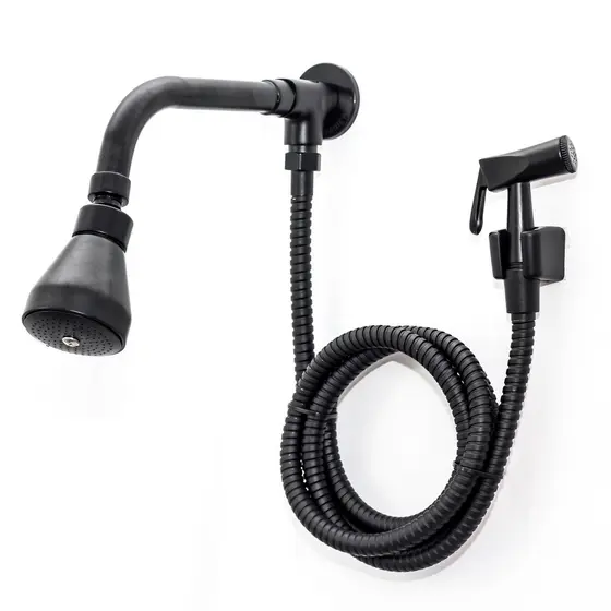 Ducha Chuveiro Preto Inox Com Desviador Redondo e Ducha Manual Metal Samer