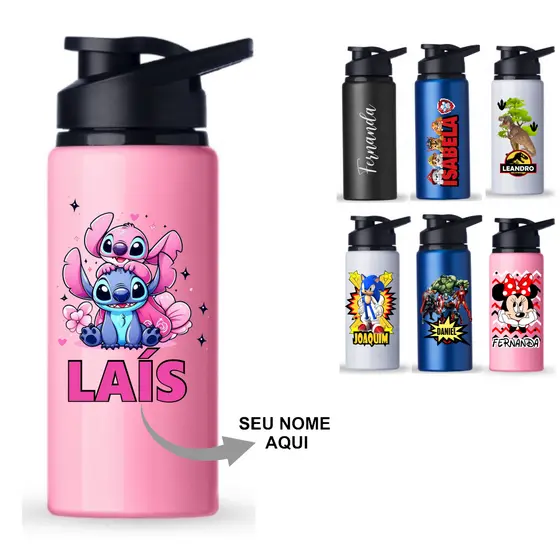 Garrafa Alumínio Personalizada com Nome 600ml Squeeze Fitness De Água  Camping Academia escola trabalho
