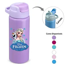 Garrafa água 600ml Frozen Bebidas Aluminio squeeze com Bico Canudo ideal para Hidratação