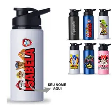 Garrafa Alumínio 600ml Personalizada com Nome Fitness Squeeze De Água Camping Academia escola trabalho