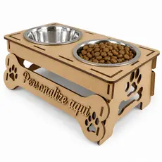 Comedouro Duplo Personalizado em MDF com Tigelas de Inox para Gatos - Estilo Pet Moderno