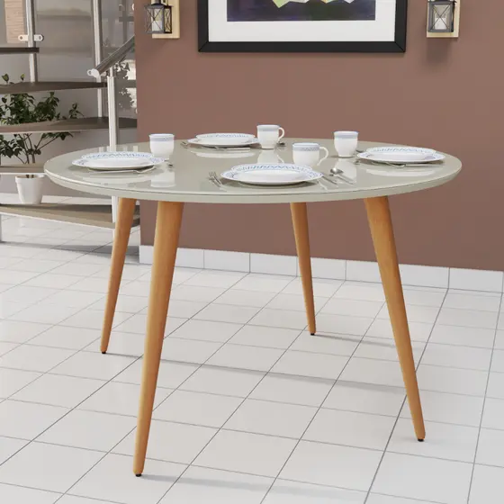 Mesa De Jantar Redonda com Vidro Estilo Retro Pés Palito 90x90 4 Lugares