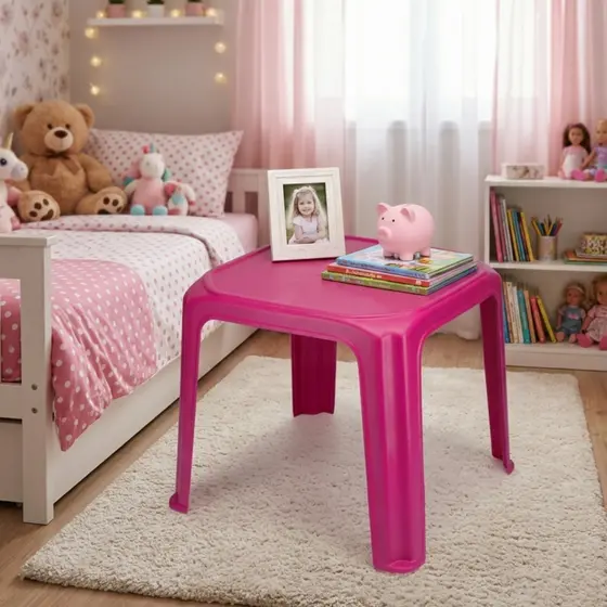 Mesa Infantil Azul Rosa Mesinha Crianças Reforçada De Plástico