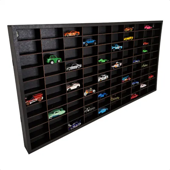 Expositor Porta Hot Wheels 100 Carrinhos Escala 1:64 Preto Estante Resistente MDF