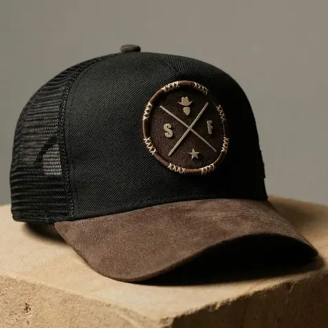 Boné Trucker Camurça Tela Respirável Simprão Farm Preto Masculino Country Aba Curva Ajustável Envio Rápido Premium
