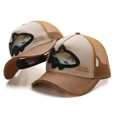 Boné Chapéu Pescador Masculino Feminino Trucker Bordado Peixe Aba Curva Ajustável Tela Respiravel Premium