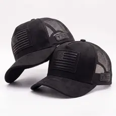 Boné Trucker Estilo Country Masculino Feminino Bordado Bandeira EUA Camurça Aba Curva Ajustável Premium