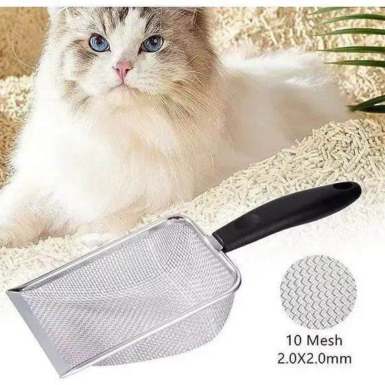 Pá Peneira de Areia Coletora Higiênica Pet Gato Cachorro Lagarto Aço Inox - Caixa de Areia