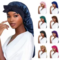 Touca de Cetim Longa com Faixa de Laço Toca Cetim Gigante para Cabelos Longos Box Braids