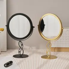 Espelho De Mesa Maquiagem Penteadeira Metal Redondo Giratório Dourado Preto