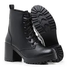 Bota Coturno Feminino Tratorado  Bota Tratorada Feminina Salto Grosso Zíper Lateral Confotável Direta da Fábrica