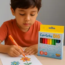 Canetinha Big Lavável 12 Cores Ponta 5mm Não Tóxico Para Crianças Gatte