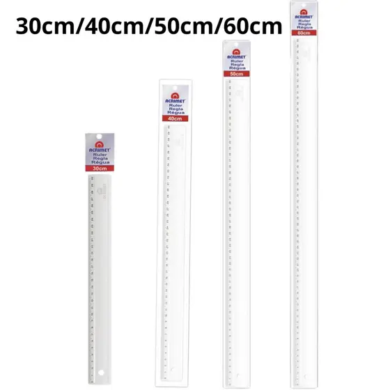 Régua Transparente Super Resistente Acrimet 30 / 40 / 50 / 60 cm – Escolar e Profissional