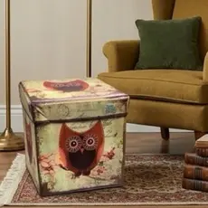 Puff com Assento e Baú Estampado Coruja Diferente Organizador Dobrável - tam M