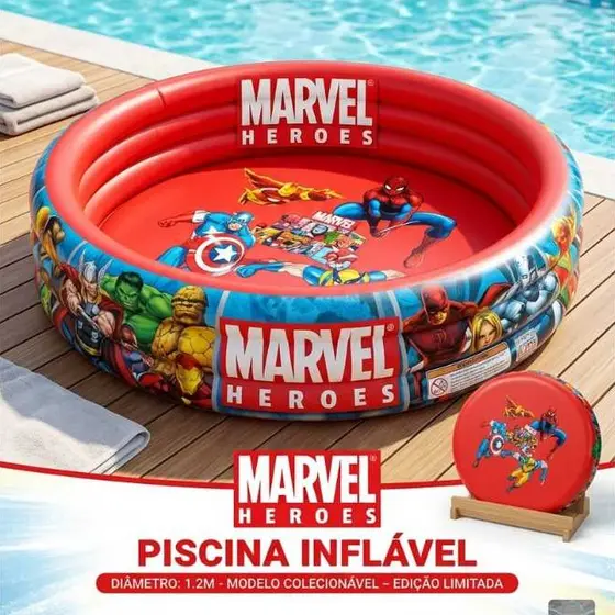 Piscina ou Prancha Inflável Infantil 100L 3 Aros Marvel Herois Toy Story