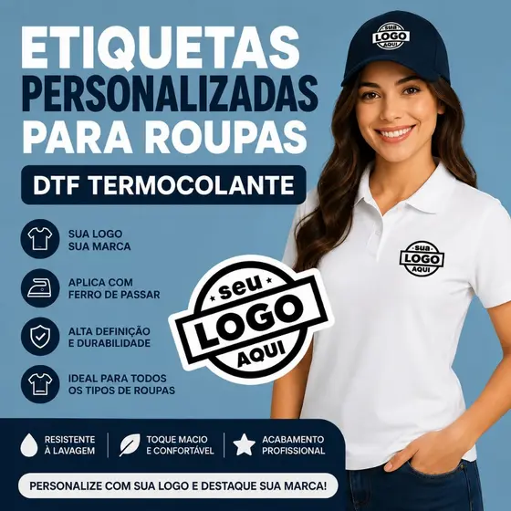 Sua Logo em DTF Termocolante Etiqueta Personalizada Para Roupas Alta Definição Aplicação com Ferro de Passar